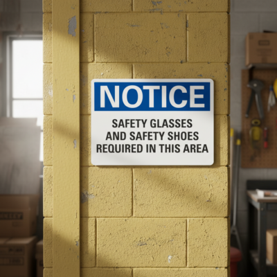 Notice Safety Glasses And Safety Shoes Required