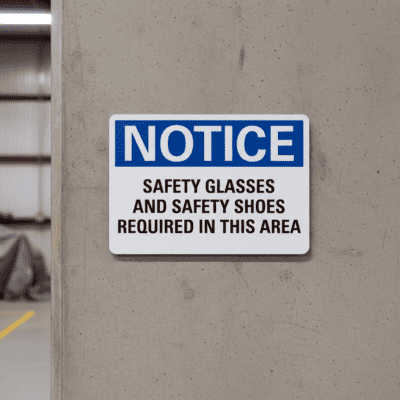Notice Safety Glasses And Safety Shoes Required