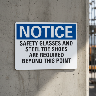 Notice Safety Glasses And Steel Toe Shoes Are
