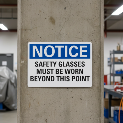 Notice Safety Glasses Must Be Worn Beyond