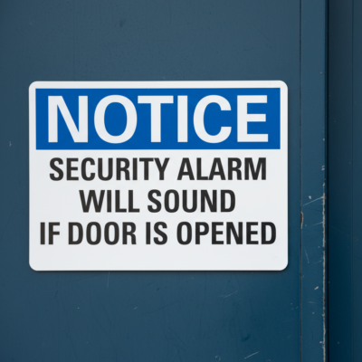 Notice Security Alarm Will Sound If Door Is Opened