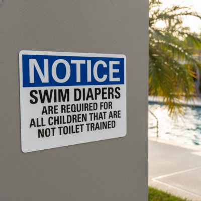 Notice Swim Diapers Are Required For All Children