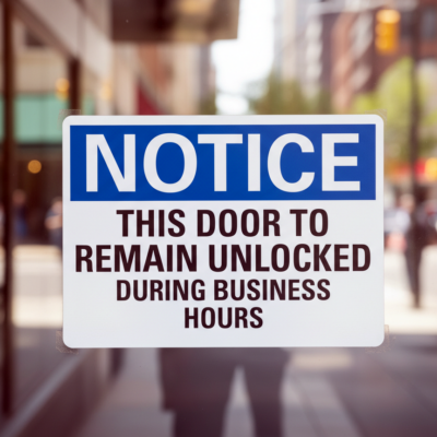 Notice This Door To Remain Unlocked During Business