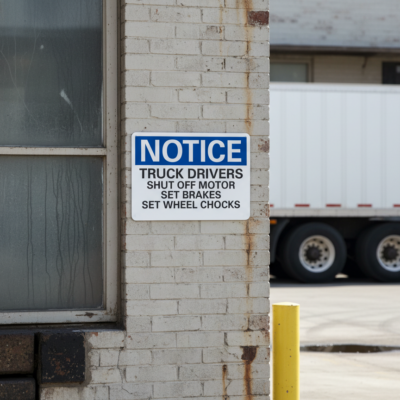 Notice Truck Drivers Shut Off Motor Set Brakes