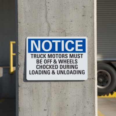 Notice Truck Motors Must Be Off & Wheels Chocked