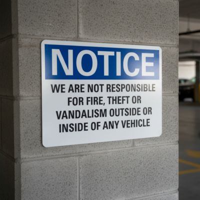 Notice We Are Not Responsible For Fire, Theft