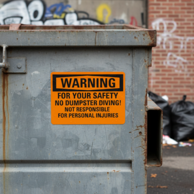 Warning For Your Safety No Dumpster Diving!