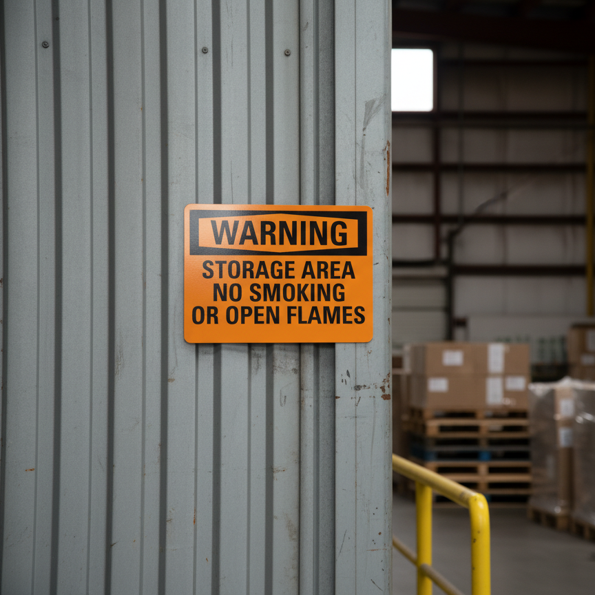 Warning Storage Area No Smoking Or Open Flames