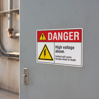 Danger High voltage above. Contact will cause serious