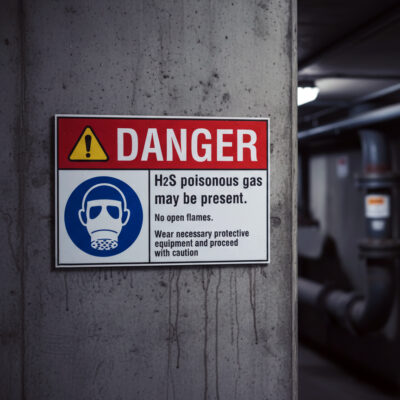 Danger H()2S poisonous gas. No open flames. Wear