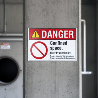 Danger Confined space. Enter by permit only. Prepare