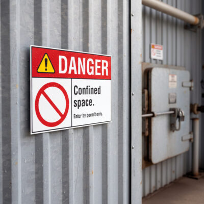 Danger Confined space. Enter by permit only.