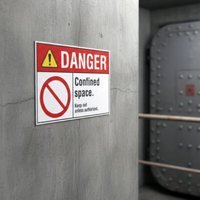 Danger Confined space. Keep out unless authorized.