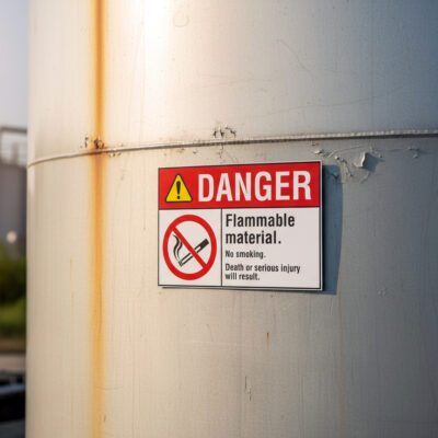 Danger Flammable material. No smoking. Death or serious