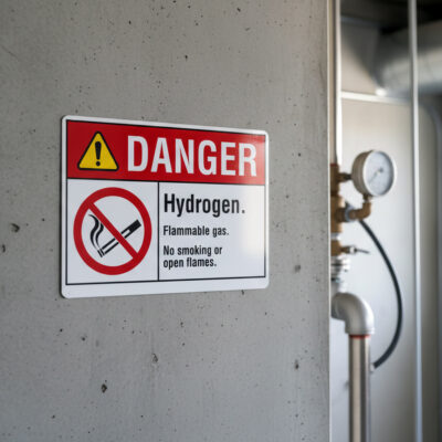 Danger Hydrogen. Flammable gas. No smoking or open