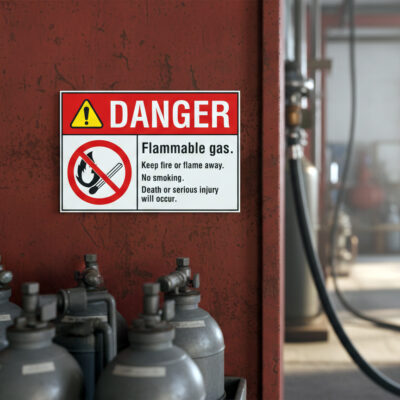 Danger Flammable gas. Keep fire or flame away. No