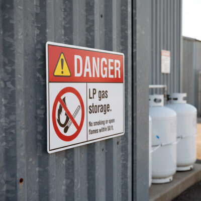 Danger Lp gas storage. No smoking or open flames within