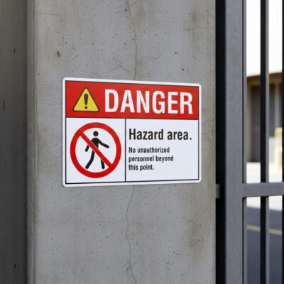 Danger Hazard area. No unauthorized personnel beyond