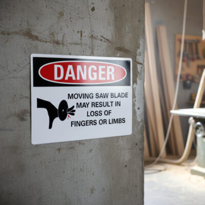Danger Moving saw blade may result in loss of fingers