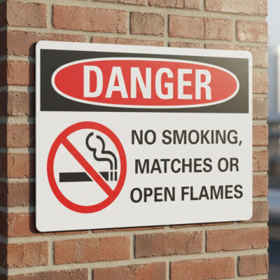No smoking no matches no open flames English