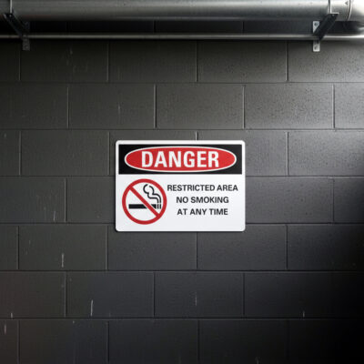 Danger Restricted area no smoking at any time