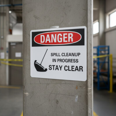 Danger Spill cleanup in progress stay clear