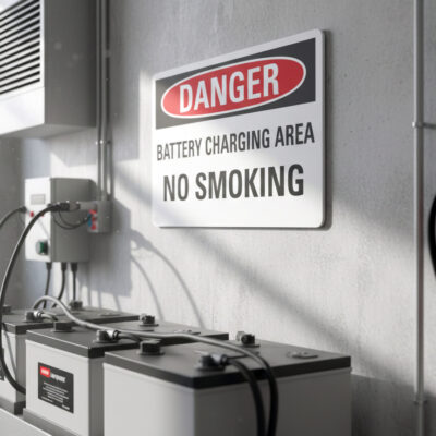 Danger Battery charging area no smoking