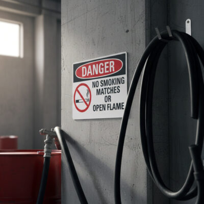 No smoking, matches or open flame English
