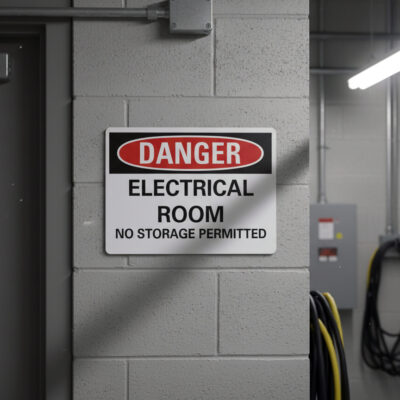 Danger Electrical room no storage permitted