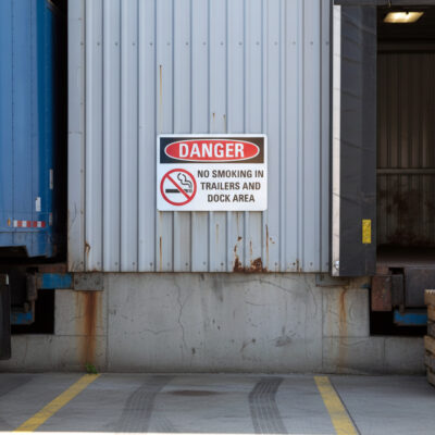 No smoking in trailers and dock area English