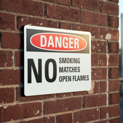 No smoking no matches no open flames English