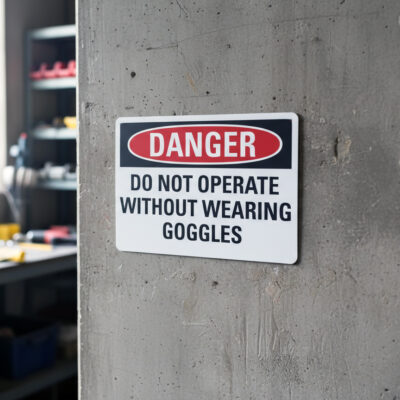 Danger Do not operate without wearing goggles