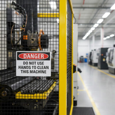 Danger Do not use hands to clean this machine
