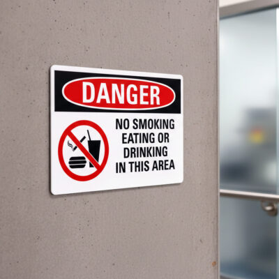 No smoking eating drinking in this area English