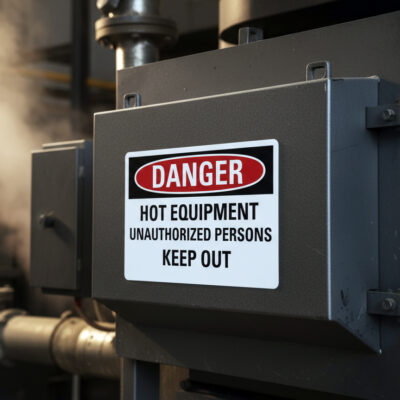 Danger Hot equipment unauthorized persons keep out