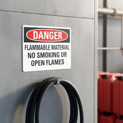 Danger Flammable material no smoking or open flames