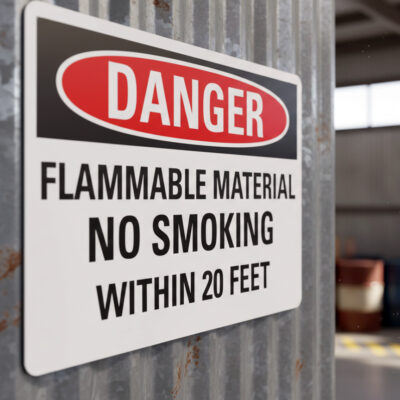 Danger Flammable material no smoking within 20 feet