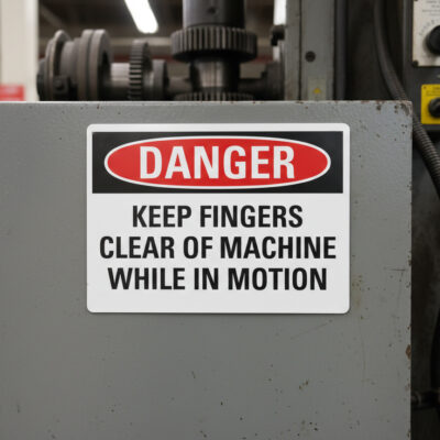 Danger Keep fingers clear of machine while in motion