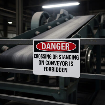 Danger Crossing or standing on conveyor is forbidden