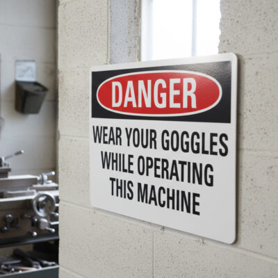 Danger Wear your goggles while operating this machine