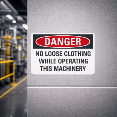 Danger No loose clothing while operating this machinery