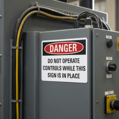 Danger Do not operate controls while this sign is in