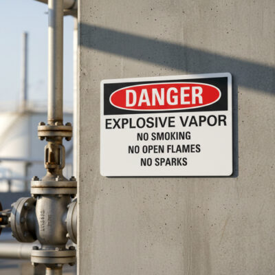Danger Explosive vapor no smoking no open flames no