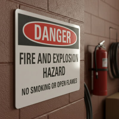 Danger Fire and explosion hazard no smoking or open