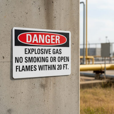 Danger Explosive gas no smoking or open flames within