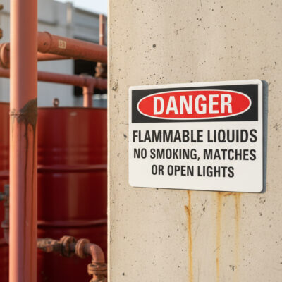 Danger Flammable liquids no smoking, matches or open
