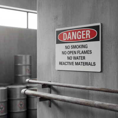No smoking no open flames no water reactive materials