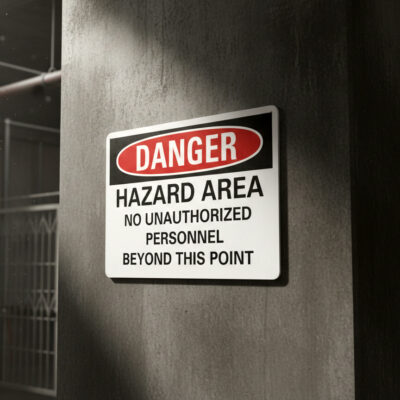 Danger Hazard area no unauthorized personnel beyond