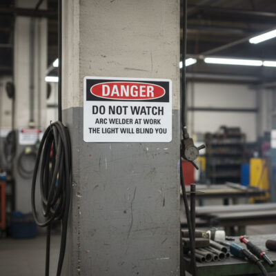 Danger Do not watch arc welder at work the light will