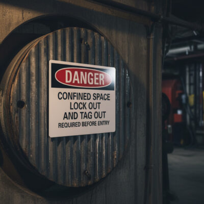 Danger Confined space lock out and tag out required